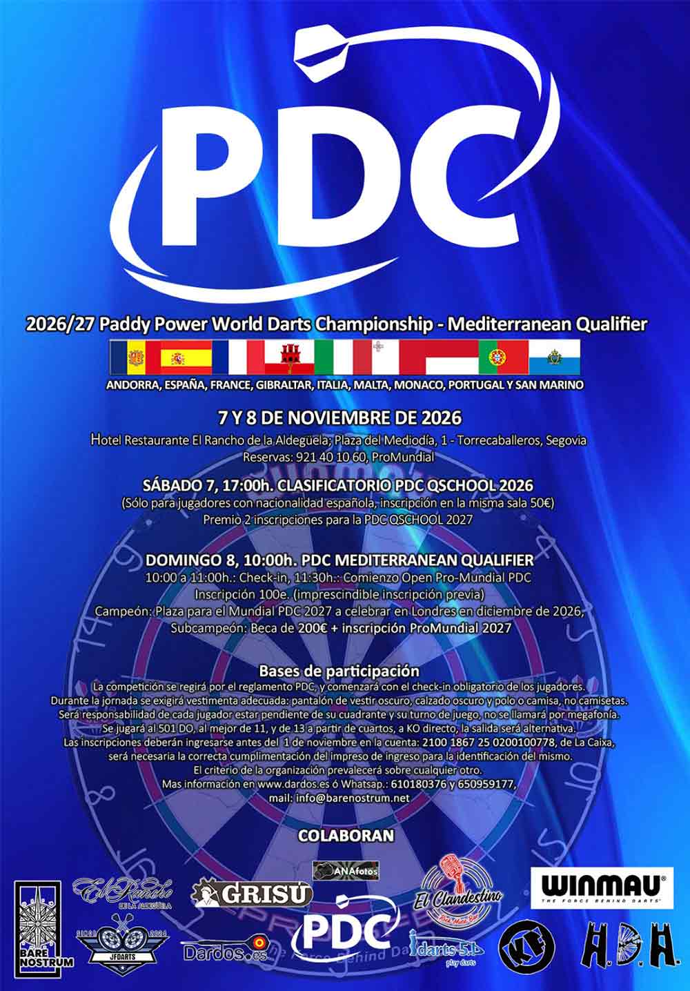 2026/27 Paddy Power World Darts Championship - Mediterranean Qualifyer -7 y 8 de Noviembre de 2026 - Torrecaballeros - Segovia